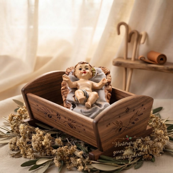 Jesukind im Bett – Liebevolle Krippenfigur für eine besinnliche Weihnachtskrippe, K 004-3